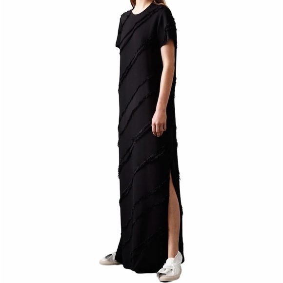 Ports 1961- NWT 2015 Runway Black Short-sleeve Fringe Shaggy Maxi Dress. - Picture 1 of 7